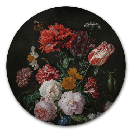 Muurcirkel Stilleleven met bloemen in een glazen vaas van Jan Davidsz. de Heem
