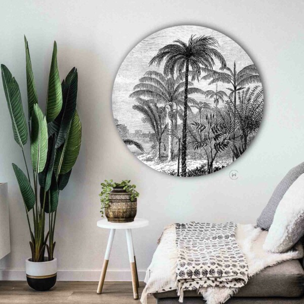 Muurcirkel Palm Jungle - botanische stijl aan de muur