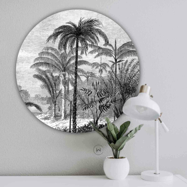 Wandcirkel Palm Jungle - ronde botanische muurdecoratie