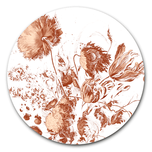 Muurcirkel Vintage bloemen op een witte achtergrond