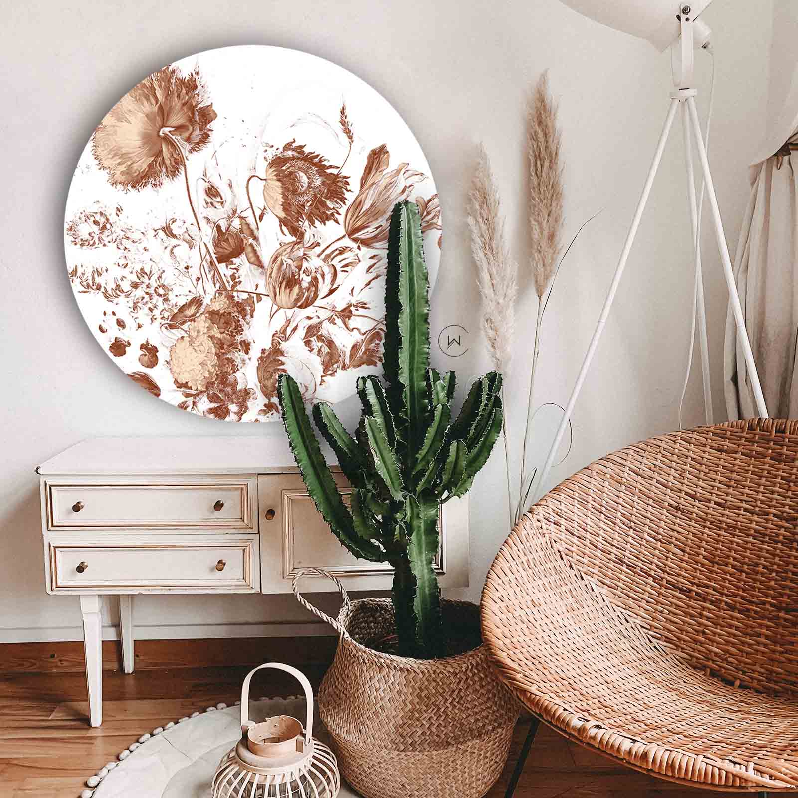 Vintage bloemen muurcirkel in een interieur
