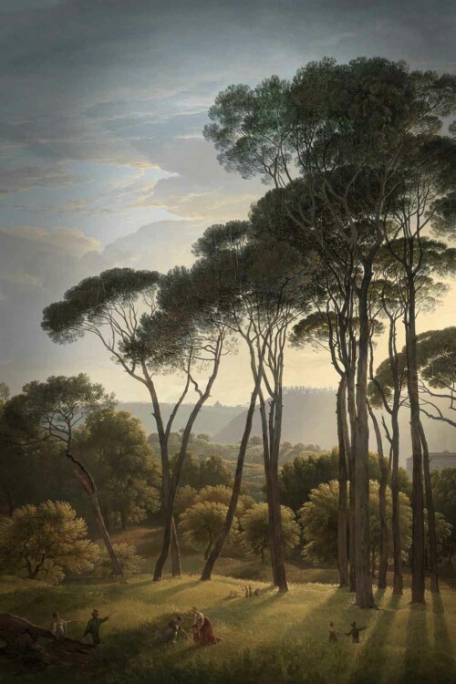 Italiaans landschap met parasoldennen van Hendrik Voogd