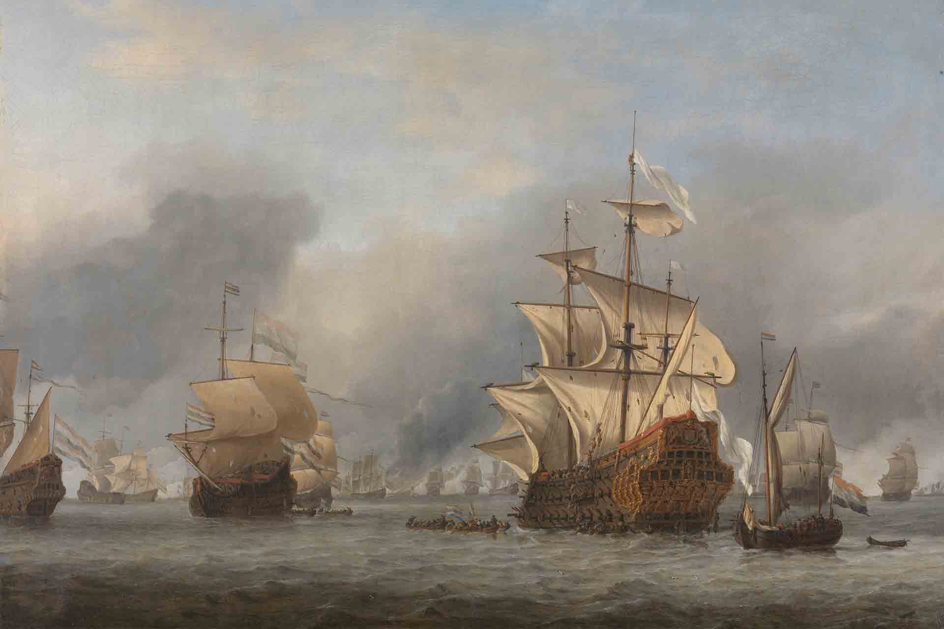 De verovering van de Royal Prince van Willem van der Velde op een witte achtergrond