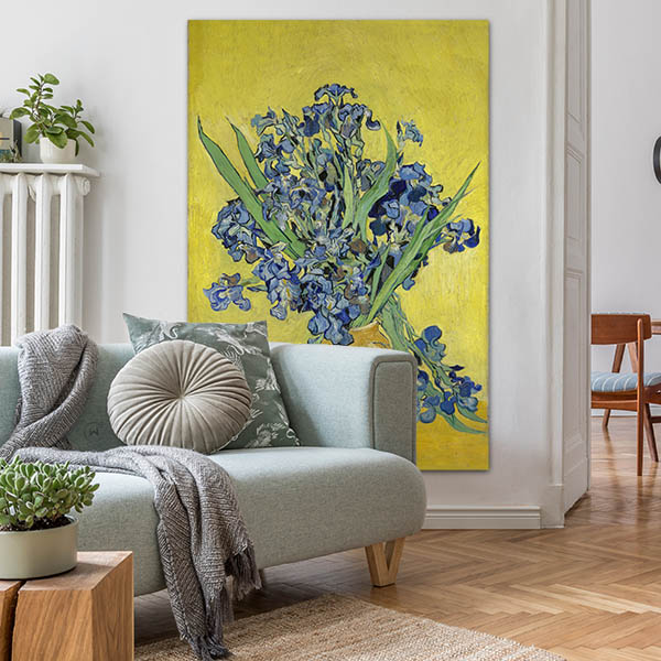Van Gogh kunstwerk Irissen in de woonkamer