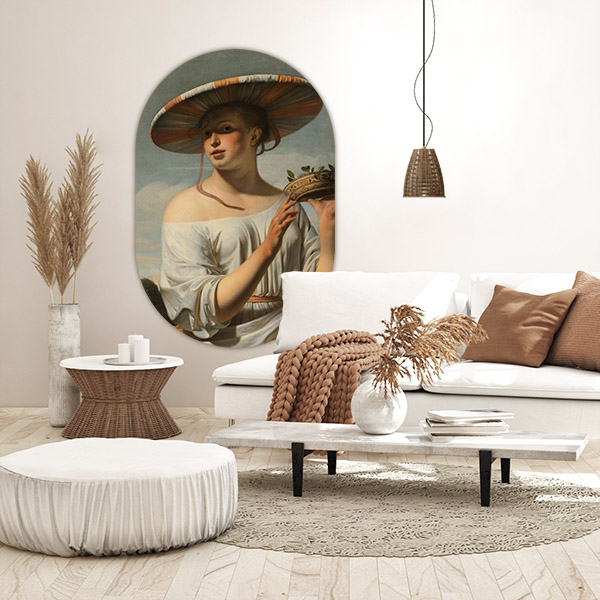 Mediterrane wandovaal in de woonkamer, Meisje met de brede hoed
