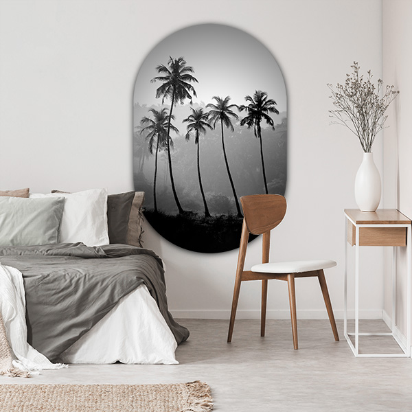 Botanische look slaapkamer, wandovaal palm trees