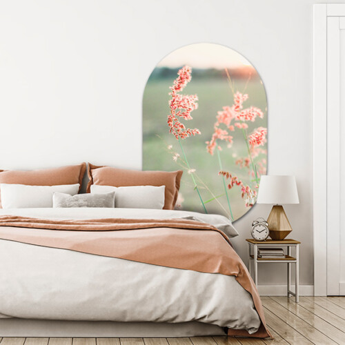 Muurovaal met roze tinten, muurovaal roze gras in de slaapkamer