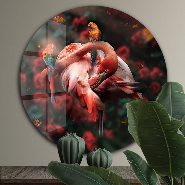 Flamingo wandcirkel plexiglas