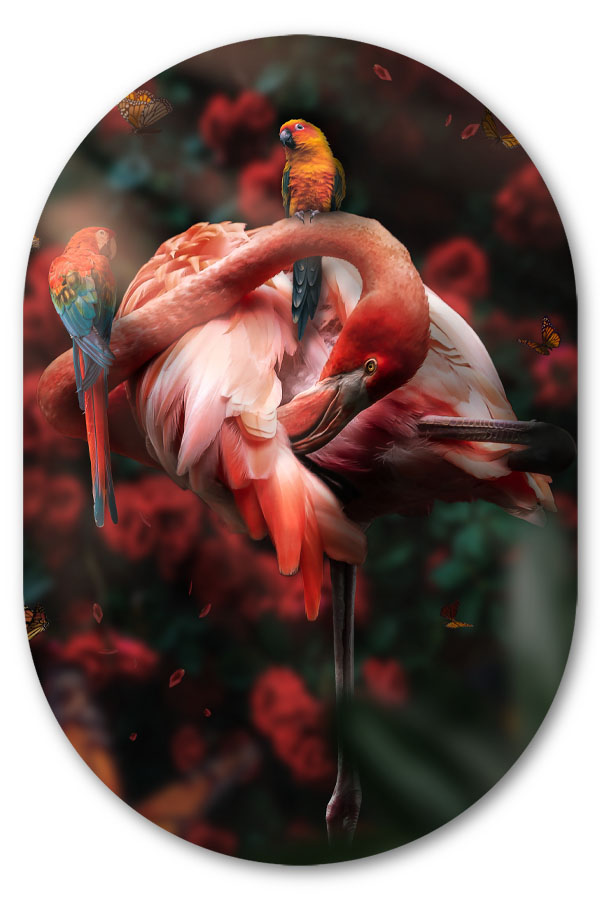 Muurovaal Flamingo Roses