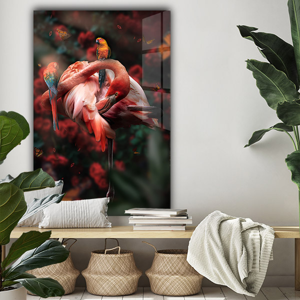 Scandinavisch interieur gecombineerd met botanisch, flamingo roses