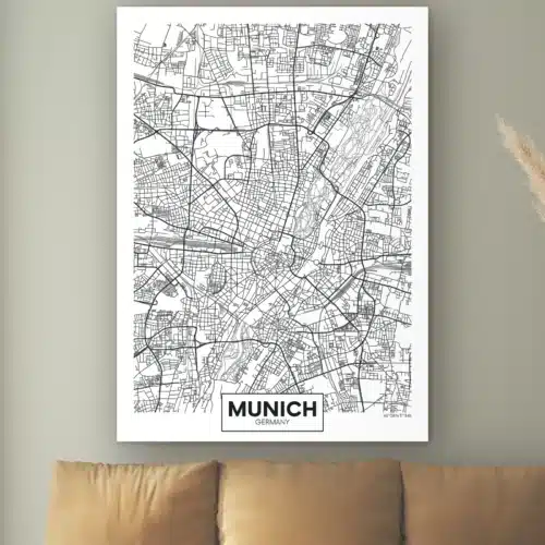 Plattegrond Munchen aan de muur boven een cognac bank
