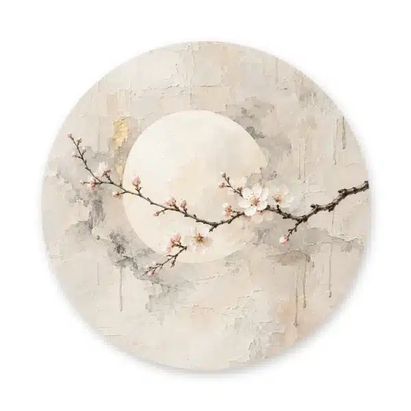 Japandi schilderij bloemen als muurcirkel los op een witte achtergrond
