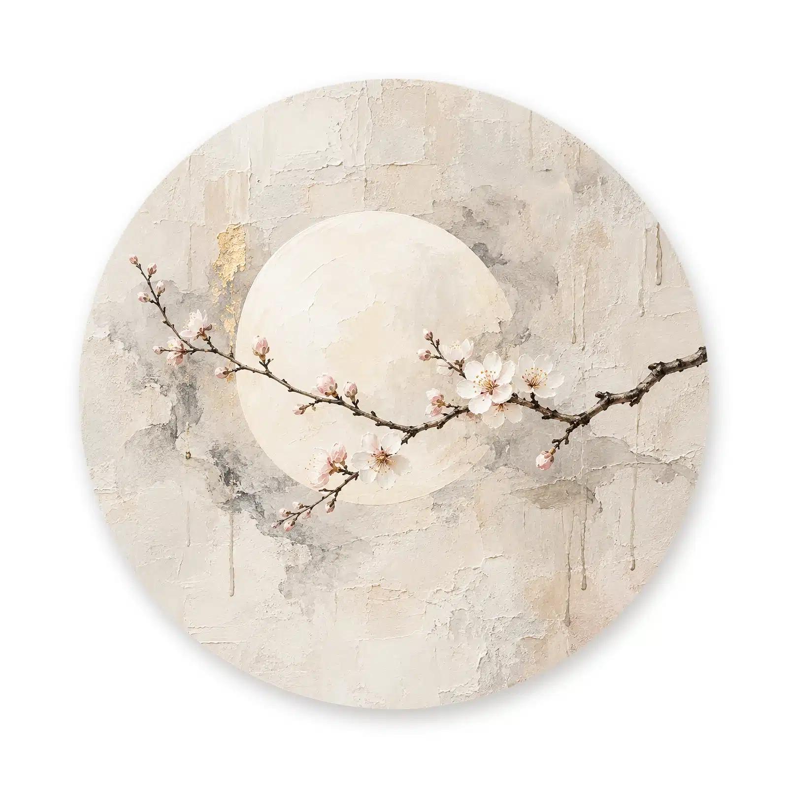 Japandi schilderij bloemen als muurcirkel los op een witte achtergrond