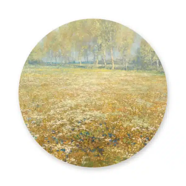 Bloemenweide schilderij als muurcirkel los op een witte achtergrond