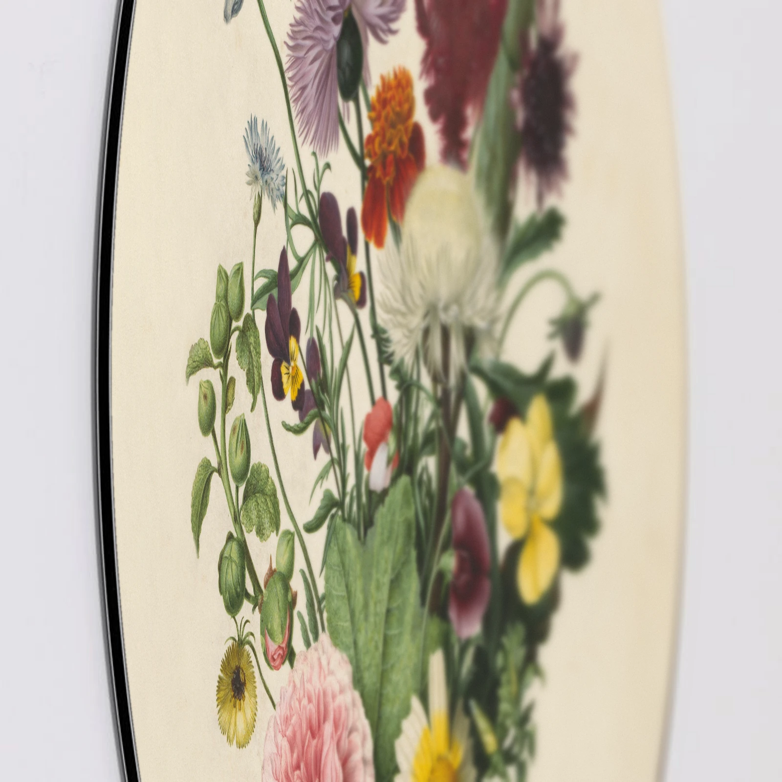 Muurcirkel Boeket bloemen, Aluminium Dibond van dichtbij