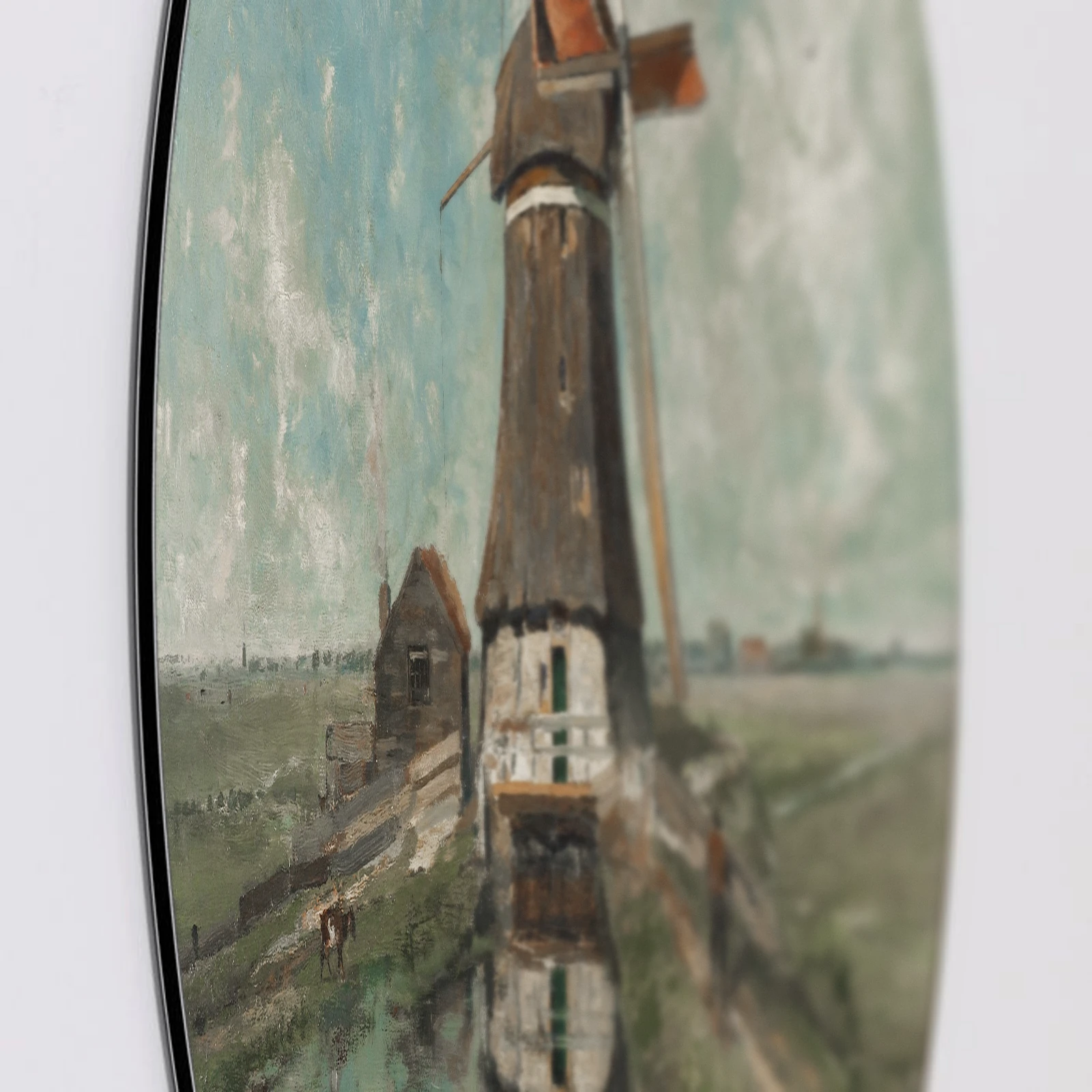 Muurcirkel Een molen aan een poldervaart, Aluminium Dibond van dichtbij