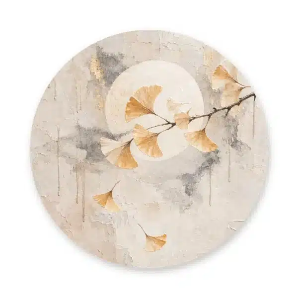 Ginkgo schilderij als muurcirkel los op een witte achtergrond