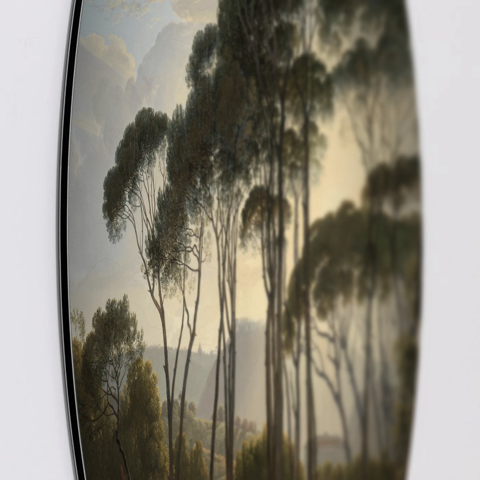 Muurcirkel Italiaans landschap met parasoldennen van Hendrik Voogd, Aluminium Dibond van dichtbij
