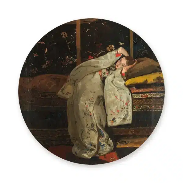Meisje in witte kimono als muurcirkel los op een witte achtergrond