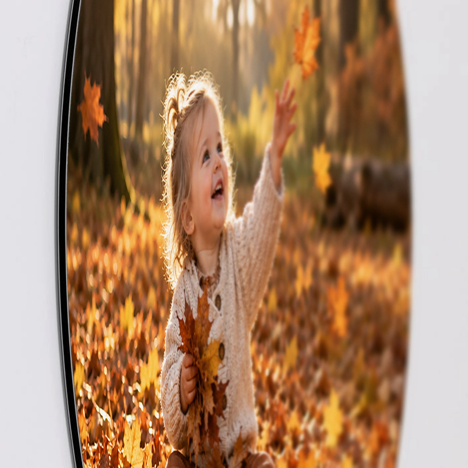 Muurcirkel met eigen foto, Aluminium Dibond van dichtbij