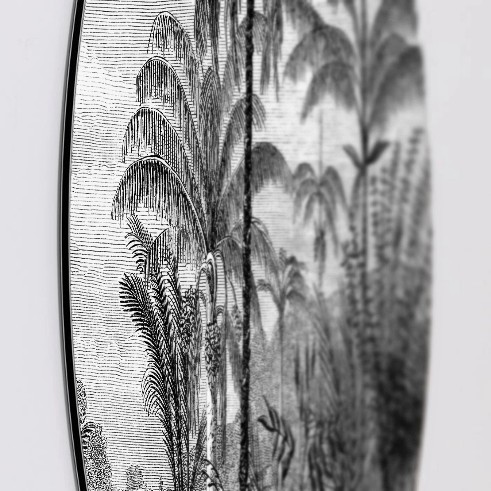 Muurcirkel Jungle palmen, Aluminium Dibond van dichtbij