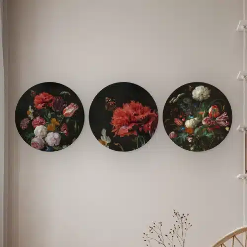 Bloemstilleven set: drie bloemstillevens van Jan Davidsz. de Heem tegen diepzwart