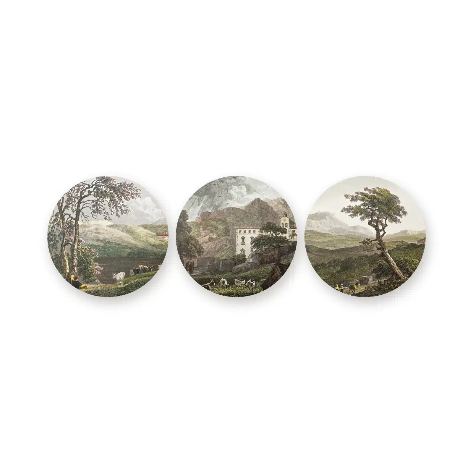 Muurcirkel set met landschap los op een witte achtergrond