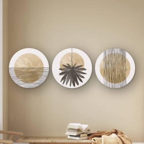 Muurcirkel set Zon en strepen, drieluik