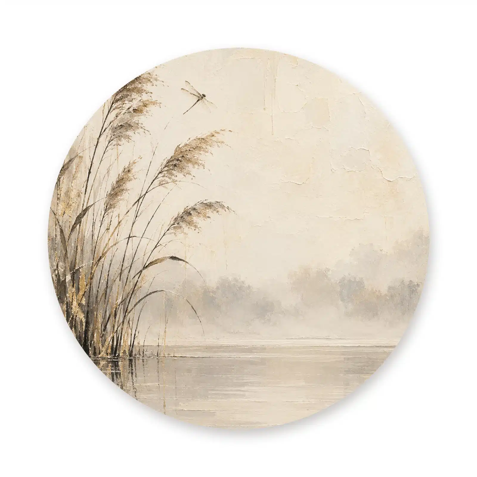 Japandi schilderij beige als muurcirkel los op een witte achtergrond