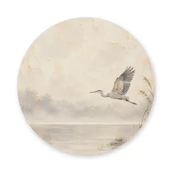 Japandi schilderij vogels als muurcirkel los op een witte achtergrond