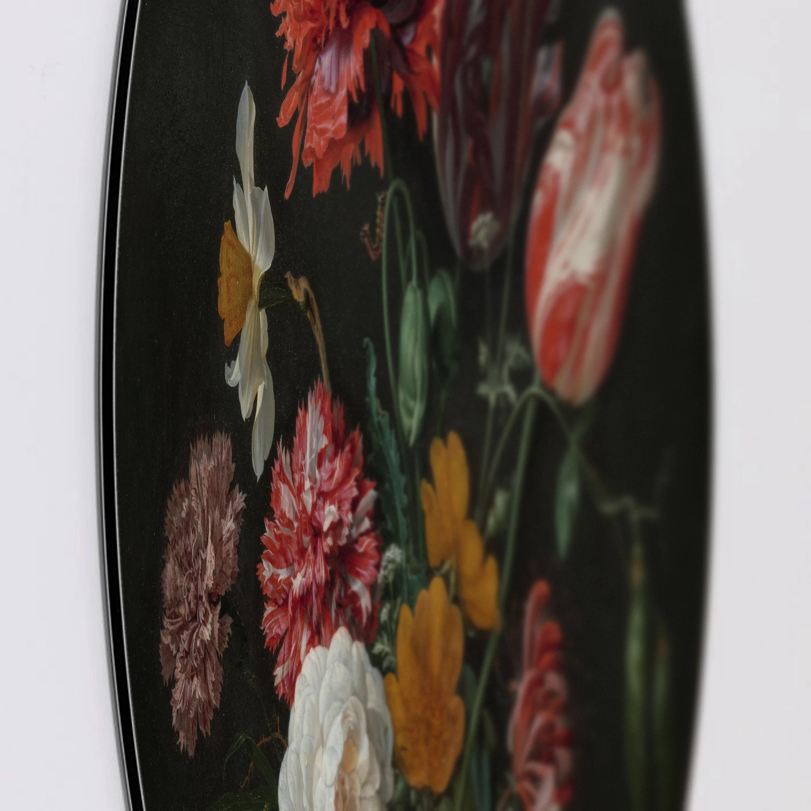Muurcirkel Stilleven met bloemen in een glazen vaas van Jan Davidsz. de Heem, Aluminium Dibond van dichtbij