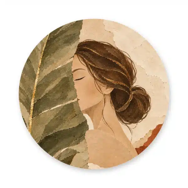 Boho schilderij vrouw als muurcirkel los op een witte achtergrond
