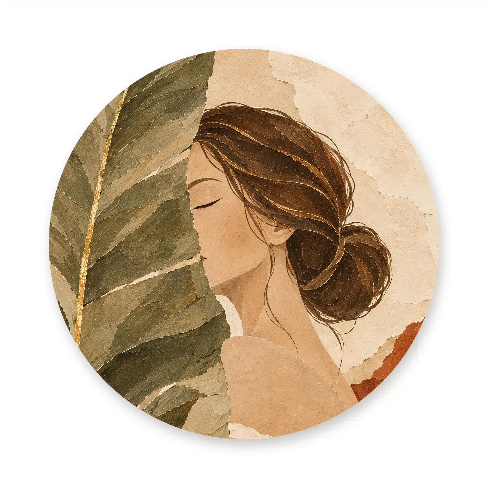 Boho schilderij vrouw als muurcirkel los op een witte achtergrond