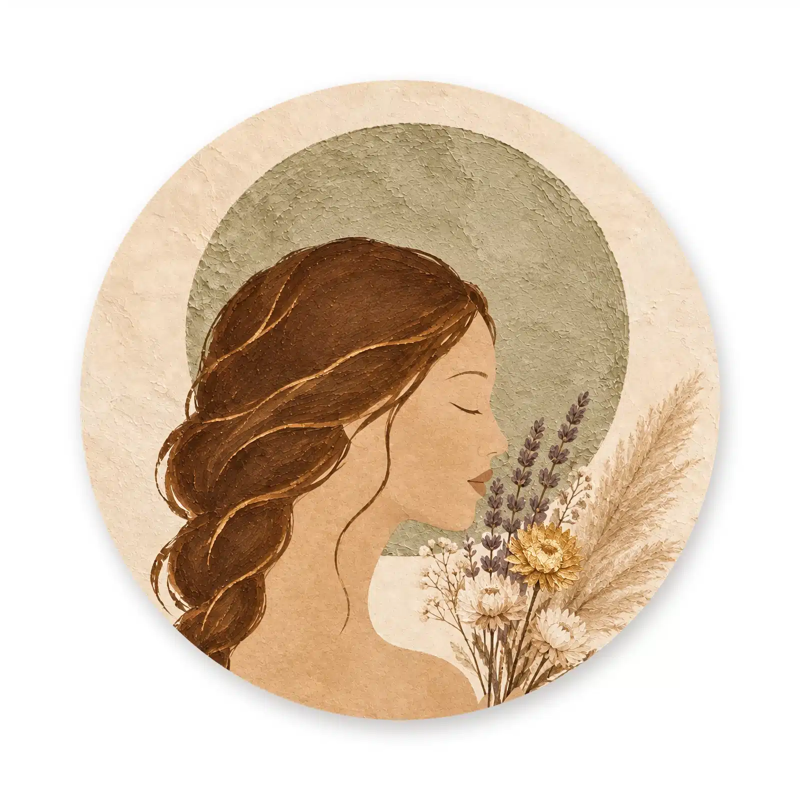 Muurcirkel vrouw met bloemen los op een witte achtergrond