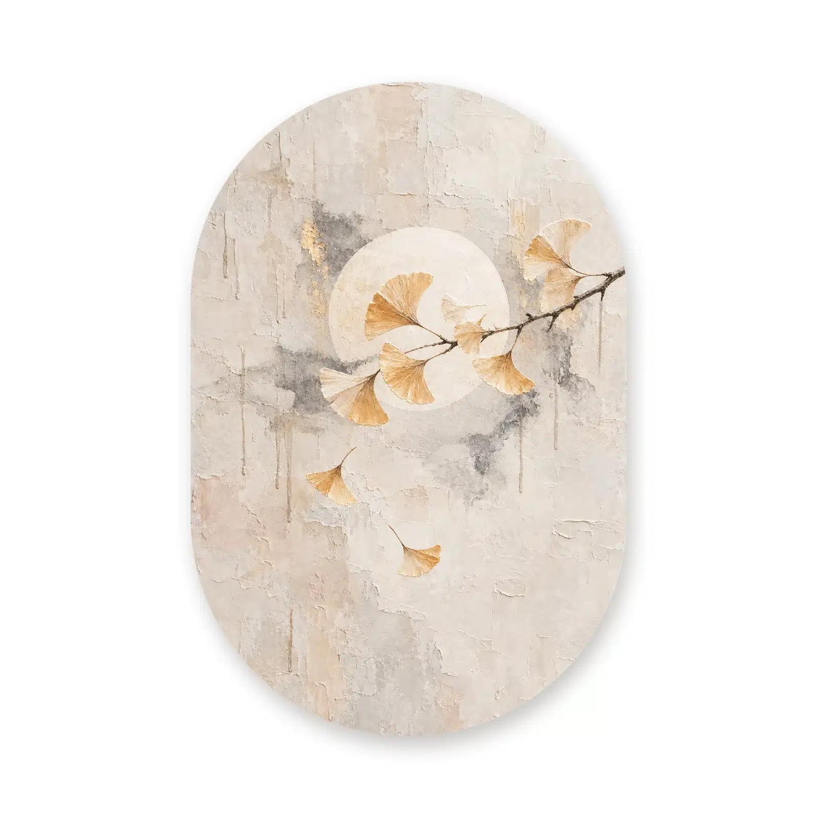 Ginkgo wanddecoratie als muurovaal los op een witte achtergrond