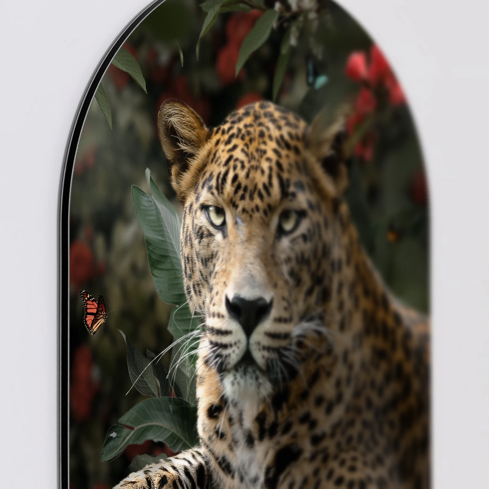 Muurovaal Jungle luipaard, Aluminium Dibond van dichtbij