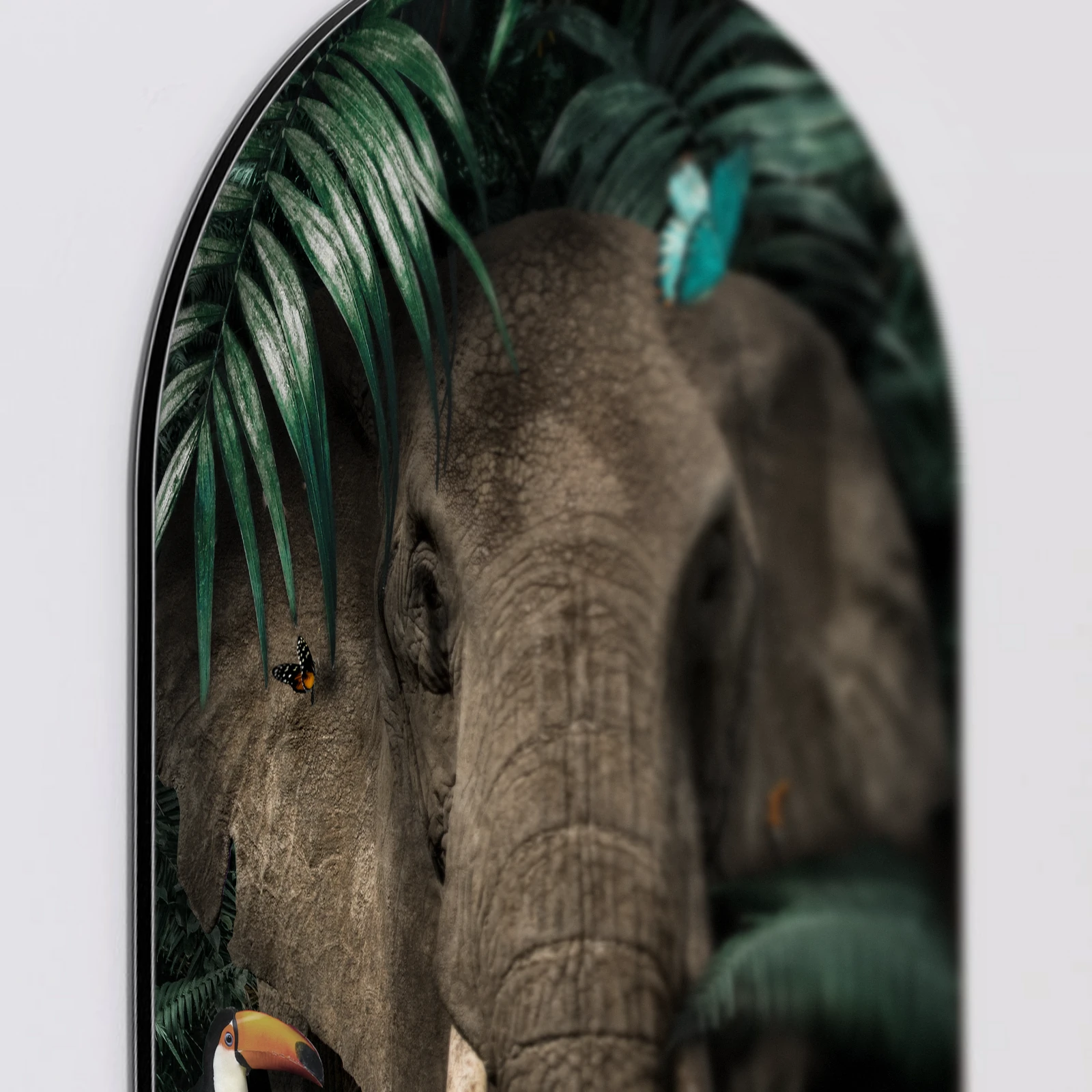 Muurovaal Jungle olifant, Aluminium Dibond van dichtbij