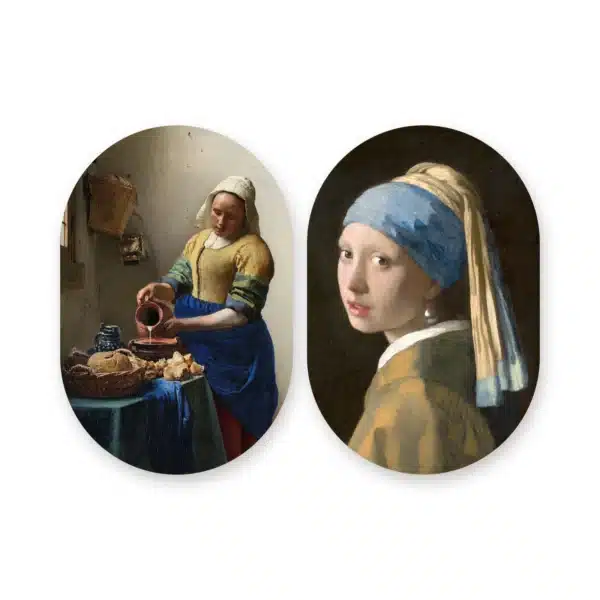 Vermeer tweeluik in twee muurovalen los op een witte achtergrond