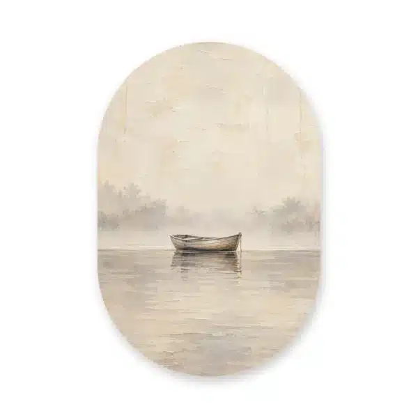 Schilderij beige tinten als muurovaal los op een witte achtergrond