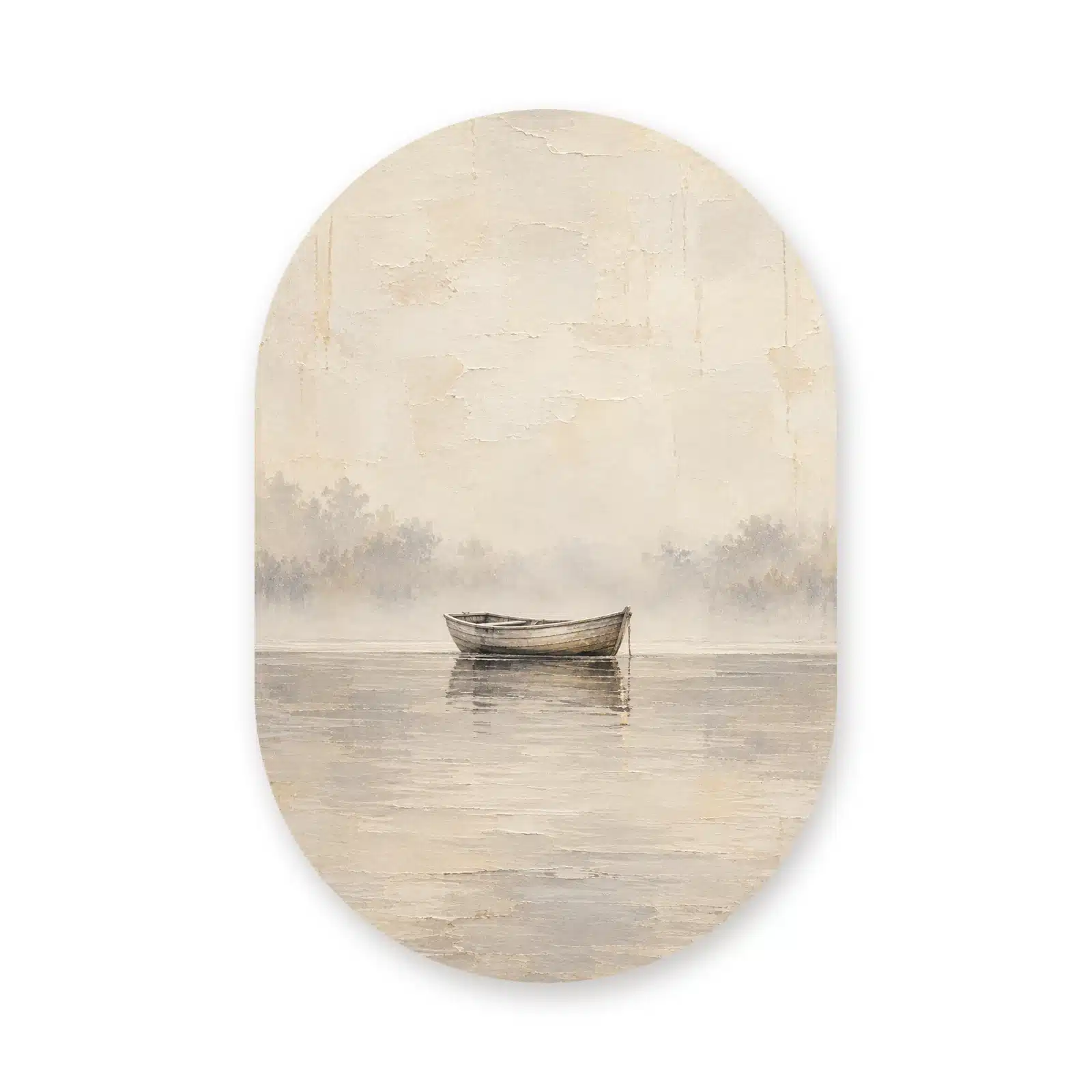 Schilderij beige tinten als muurovaal los op een witte achtergrond