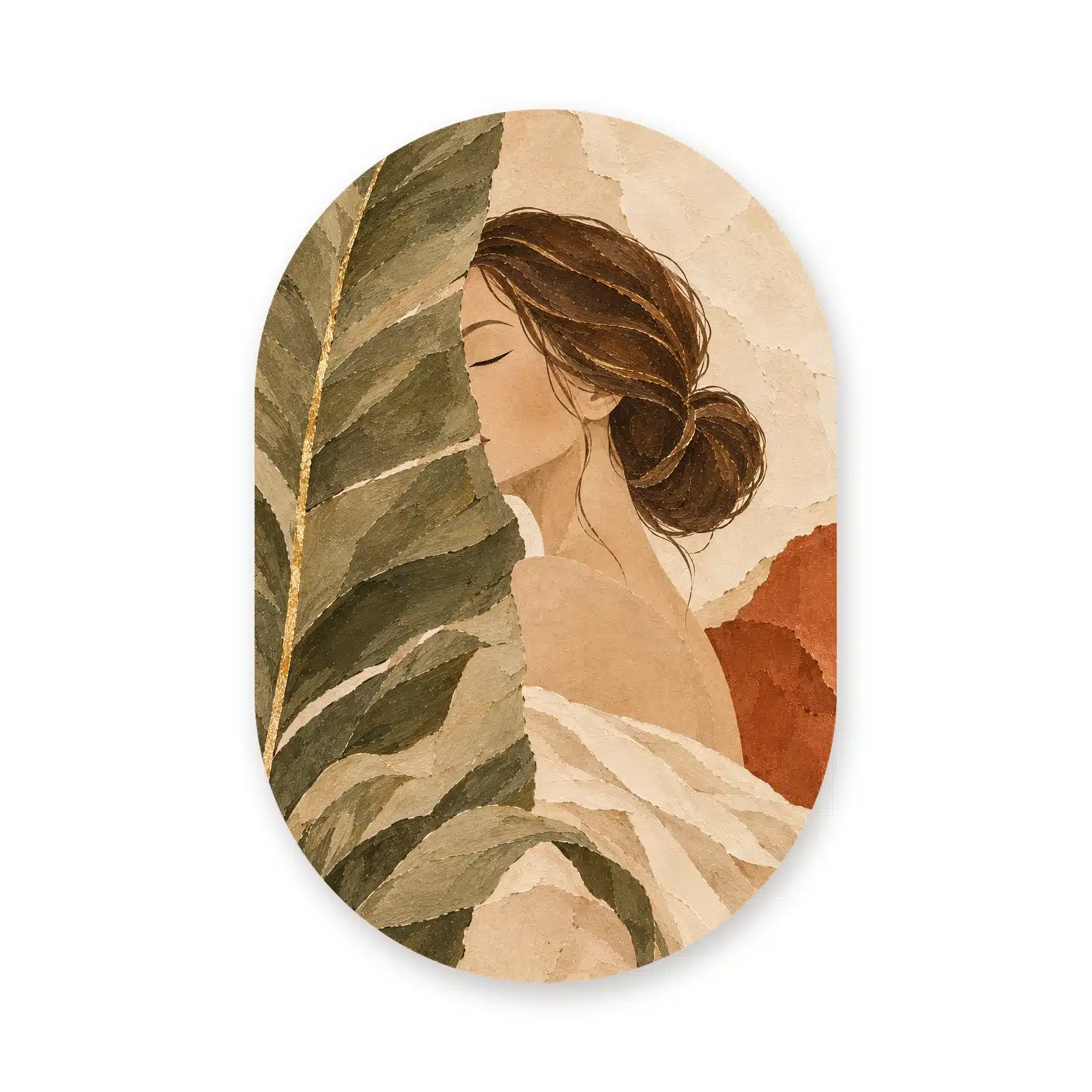 Schilderij terracotta vrouw als muurovaal los op een witte achtergrond