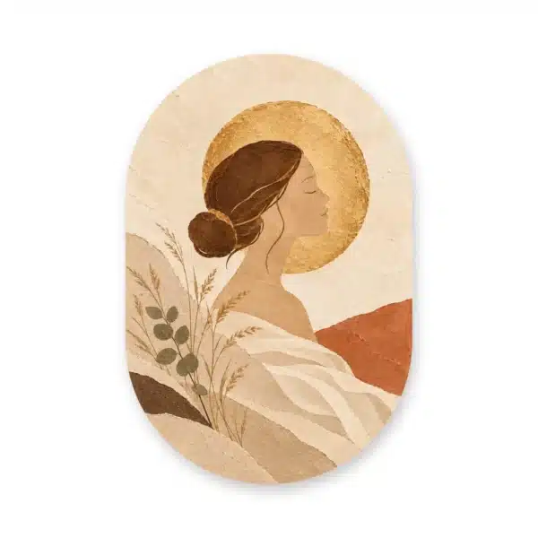 Schilderij goud vrouw als muurovaal los op een witte achtergrond