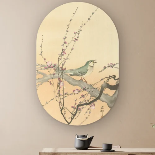 Muurovaal Zangvogel en pruimenbloesem van Koson