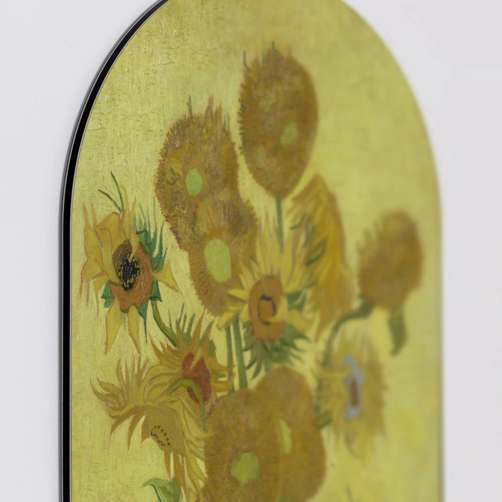 Muurovaal Zonnebloemen van Vincent van Gogh, Aluminium Dibond van dichtbij