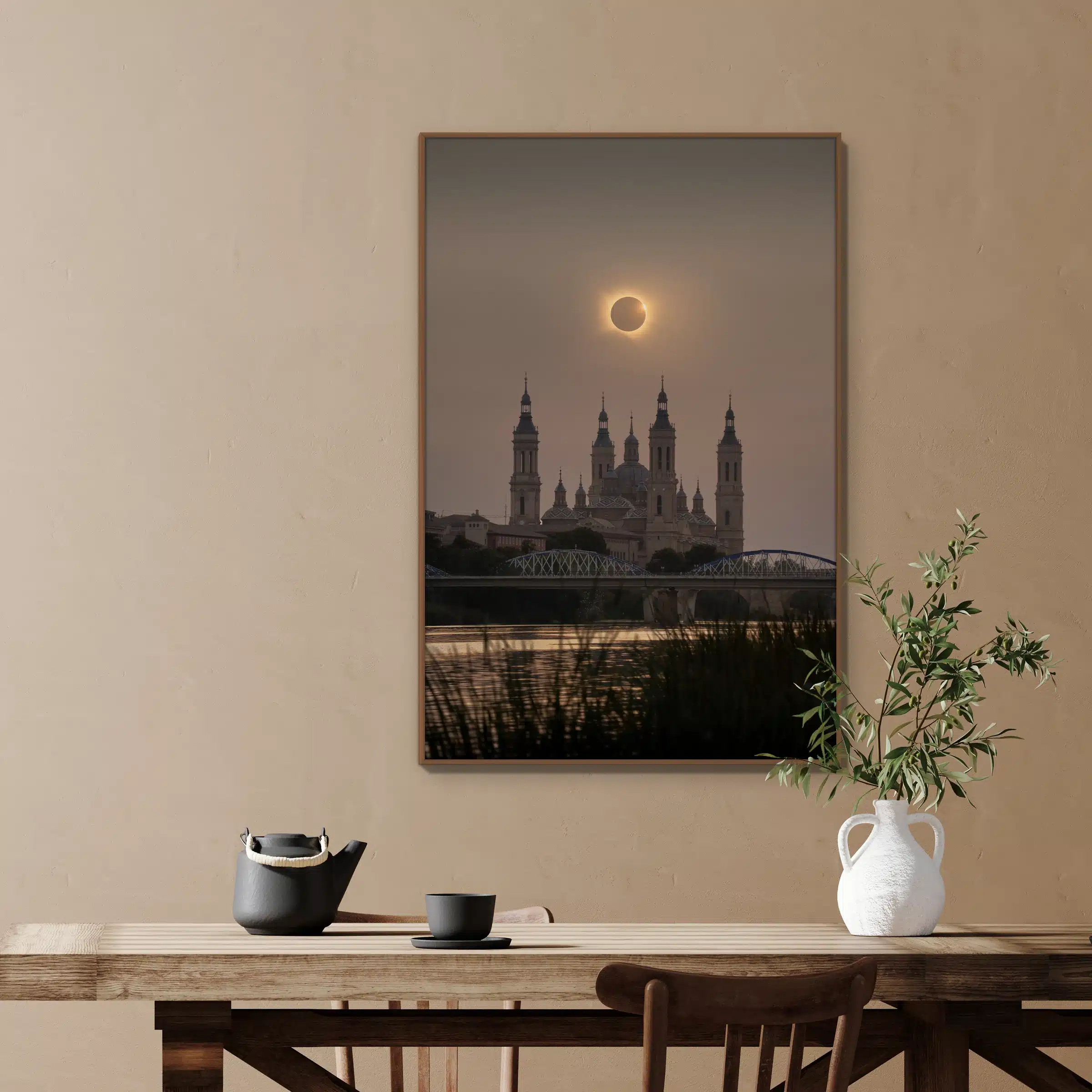 Toen de zon verdween boven Zaragoza als artframe met houten frame aan de muur