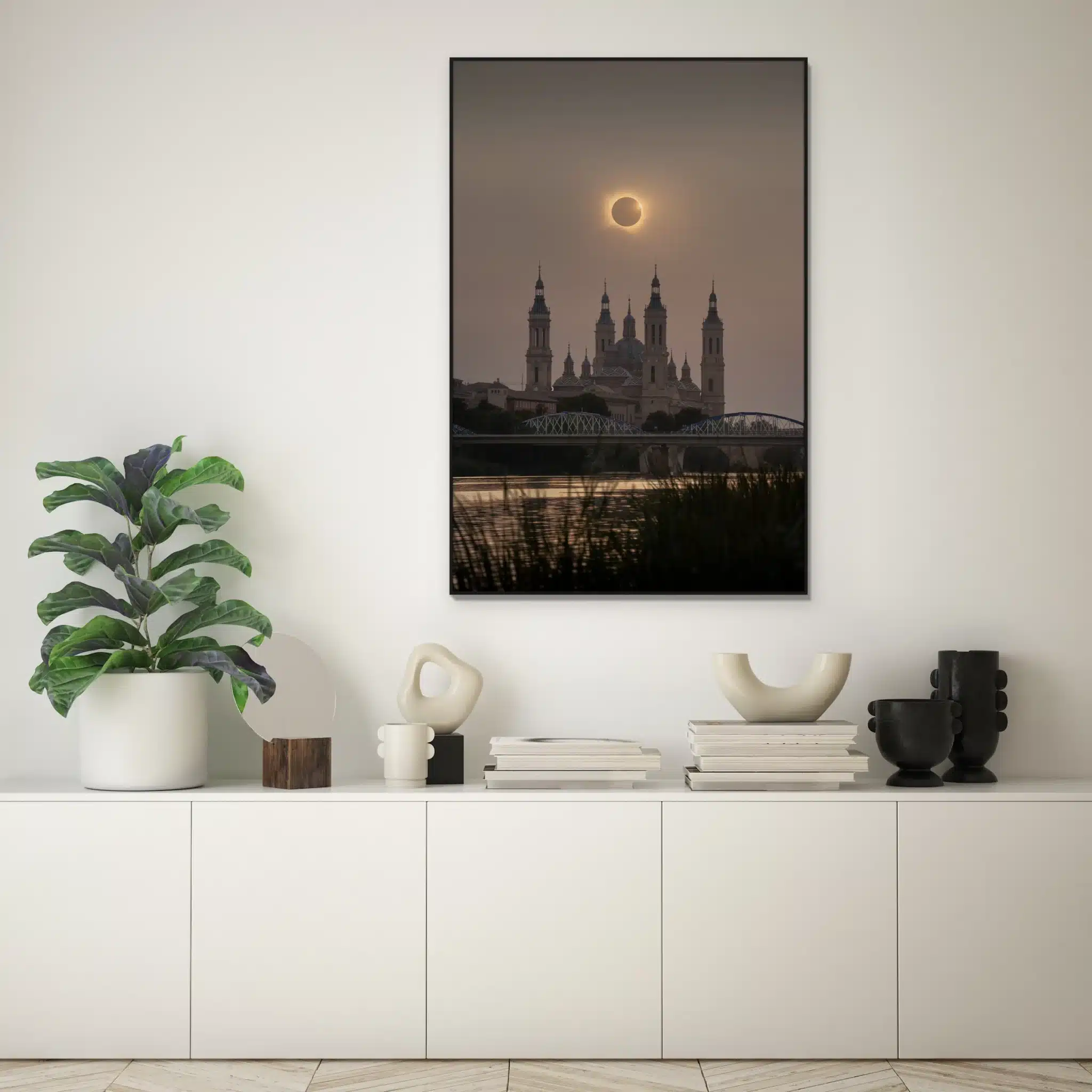 Toen de zon verdween boven Zaragoza als artframe met slank zwart frame aan de muur