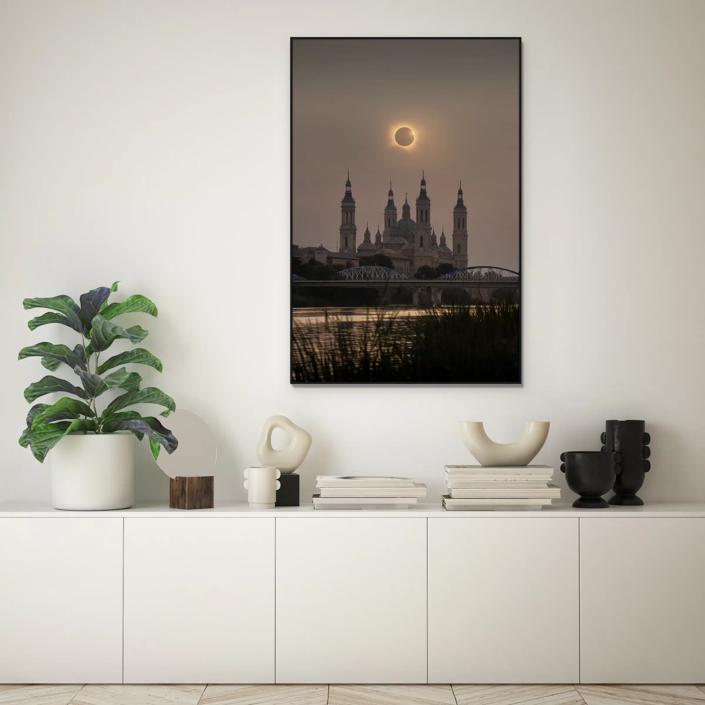Toen de zon verdween boven Zaragoza als artframe met slank zwart frame aan de muur